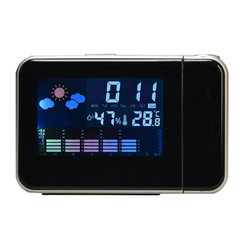 Цифровые проекционные часы, многофункциональный светодиодный цифровой будильник с календарем, гимидометром, термометром, Проекционные настольные часы