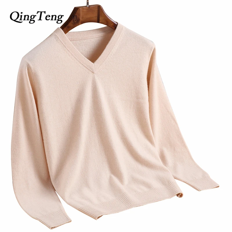 Cashmere Wool Sweater Men Autumn Winter Thin Warm Sweaters And Pullovers Casual V-Neck Pure Wool Sweater Pull Homme Black