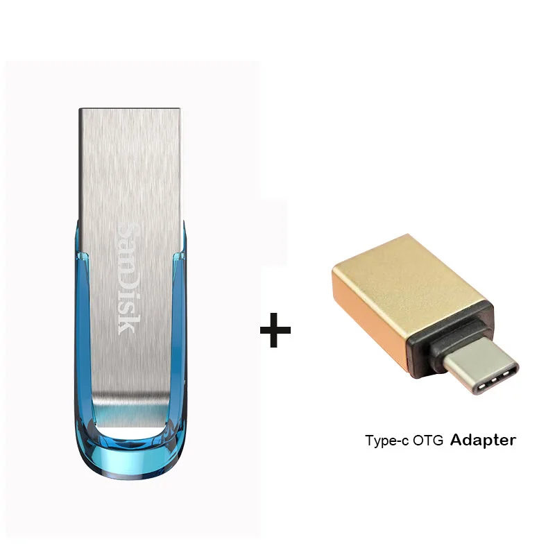 Sandisk 32 gb USB Flash Drive 64 Гб USB3.0 натуральная Ultra Flair металла Pendrive DJ OTG Тип C DIY логотип диск на ключ синий Memory Stick - Цвет: CZ73 plus Type-C