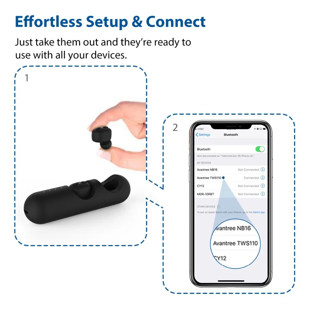 Avantree True Беспроводной наушники с отслеживанием объема работы Управление, наушники-вкладыши Bluetooth 5,0 Ephones, Автоматическое Сопряжение, наушники с зарядный чехол