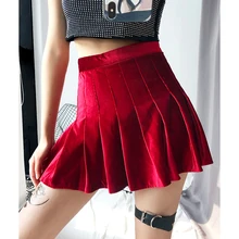 Новинка, весенне-зимние женские брюки с высокой талией, Женская бархатная юбка, сексуальные однотонные теплые женские плиссированные юбки, красные, черные мини-юбки Saia