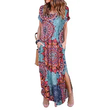 Print Floral Ethnic Vintage Retro Dress Women Bohemian Summer Beach Dress 2019 Split Asymmetrical Casual Loose Long Maxi Dress Print Floral Ethnic Vintage Retro Dress Women Bohemian Summer Beach Dress 2019 Split Asymmetrical Casual Loose Long Maxi Dress