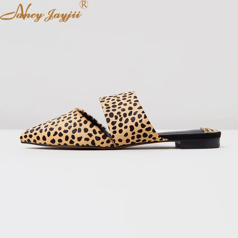 leopard flat mules