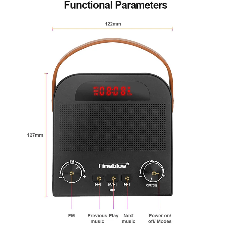 FM888 беспроводной Bluetooth 4 2 динамик с FM TF картой воспроизведение Aux вход 2000 мАч