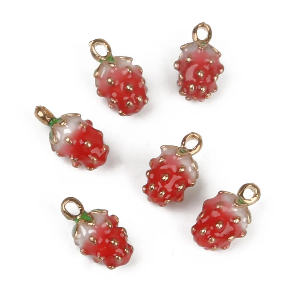 14mm 5pcs Zinc Alloy Metal Strawberry Enamel Charms Pendants for DIY