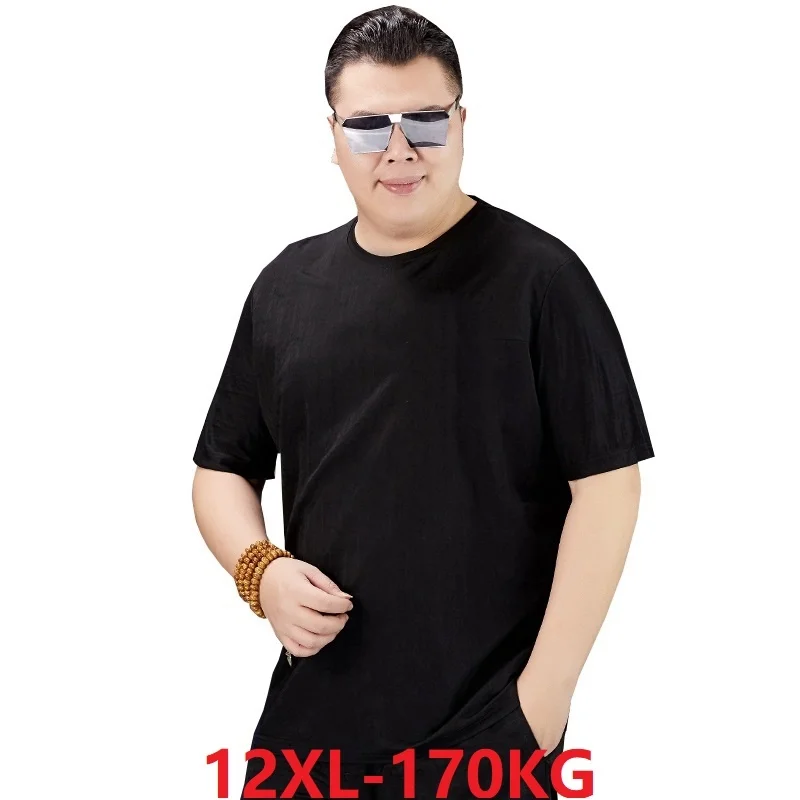 

men summer cotton t-shirt short sleeve large size big 5XL 8XL 10XL 12XL tees black oversize tshirt fat loose blue green simple
