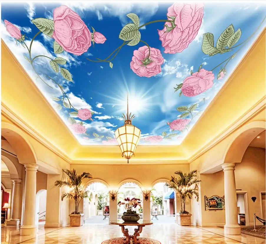 Mural 3d wallpaper Wall Decoration Rose blue cloud ceiling Custom 3d