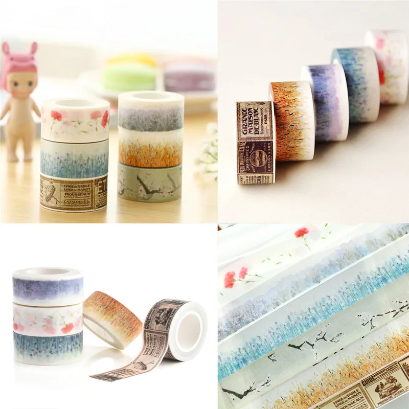 10m*20mm Flower Scrapbooking Retro Washi Paper Masking Adhesive Tapes