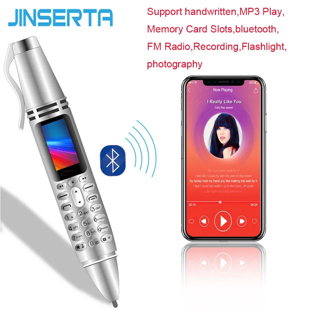 JINSERTA Мини Bluetooth MP3 плеер с дисплеем 0,96 дюймов Поддержка FM рукописная фотография Запись фонарик Handsfree