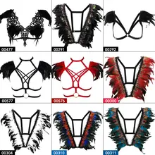 Перо тела блузка с портупеей Для женщин бюстгальтер с перьями полые перо ожерелье в стиле панк готика карнавальный танцевальный фестивальный костюм