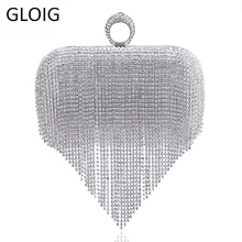 Tassel Rhinestone Finger Ring Evening Bags Diamonds Wedding Handbags Women Day Clutch Mini Purse Bag With Chain Mixed Color