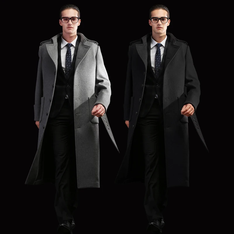 

2014 Autumn And Winter Men's Plus Size Woolen Overcoat Male Over-the-knee Long Design Thickening Trench