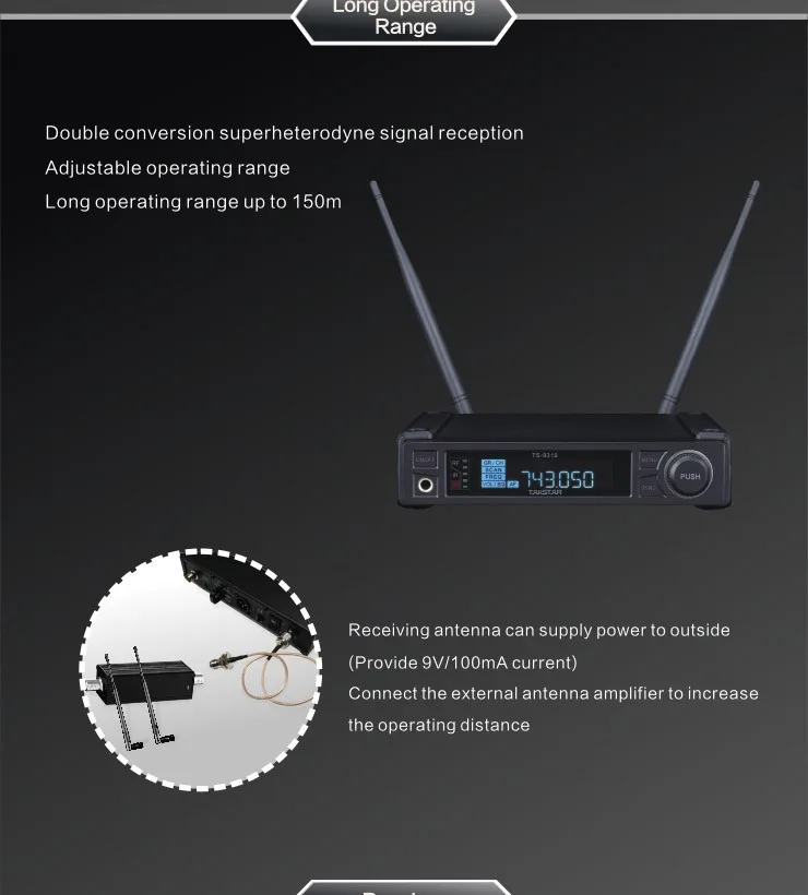 Takstar профессиональное разнообразие UHF беспроводной микрофон TS-9310 150 м Рабочий диапазон для живой производительности/большой конференции
