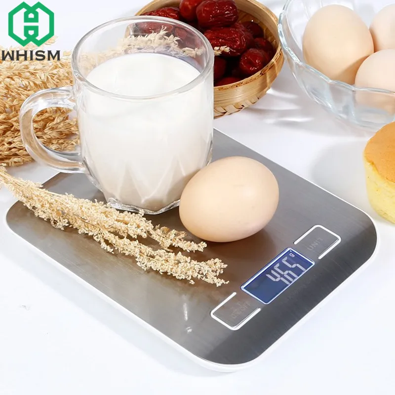 

WHISM 5kg LCD Digital Kitchen Scales Stainless Steel Platform Electronic Weight Scale Food Balance Cooking Food Measure Tools