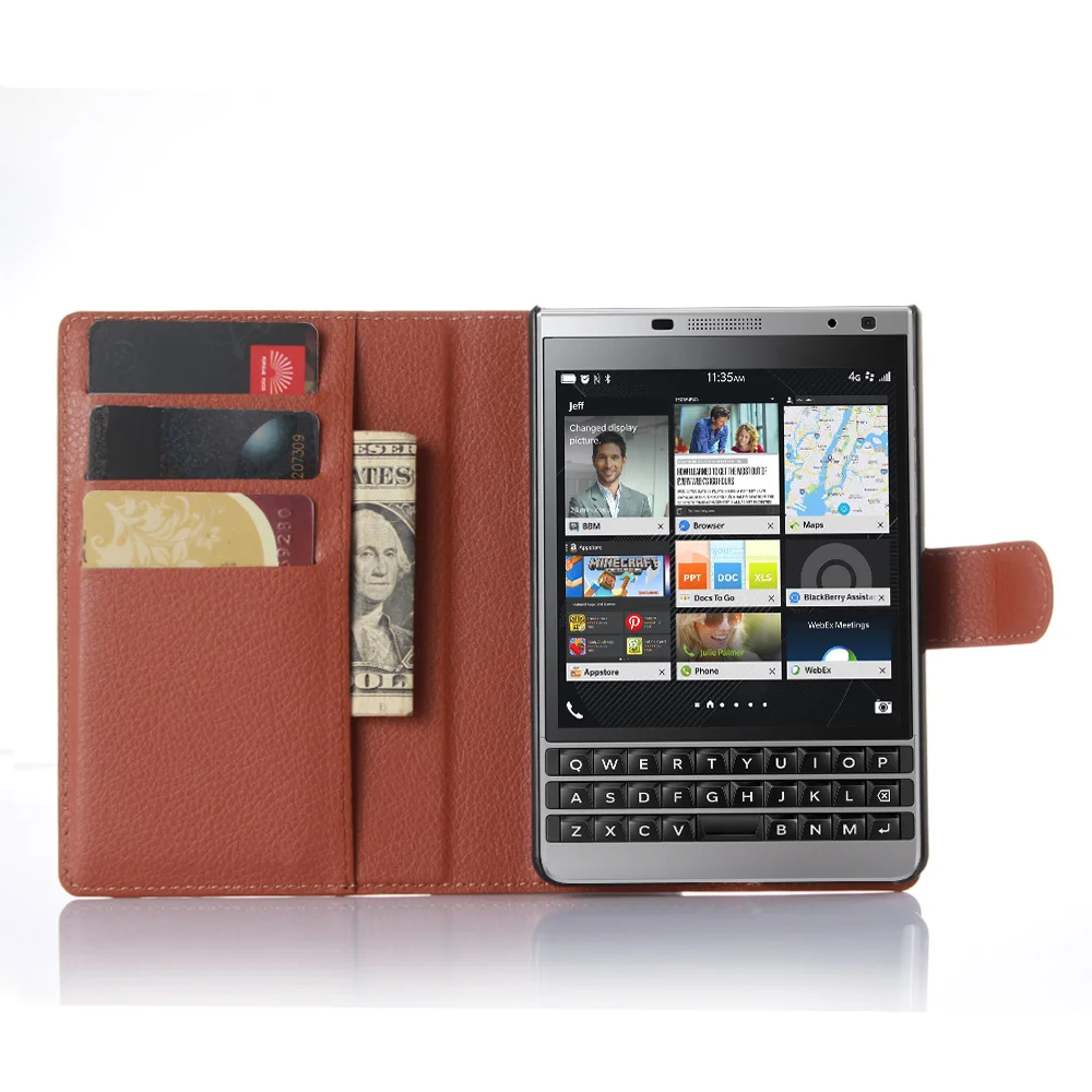 

Cyboris Fundas cover for BlackBerry Passport Silver Edition Case flip case Lichee Holster PU Leather with card slot holders