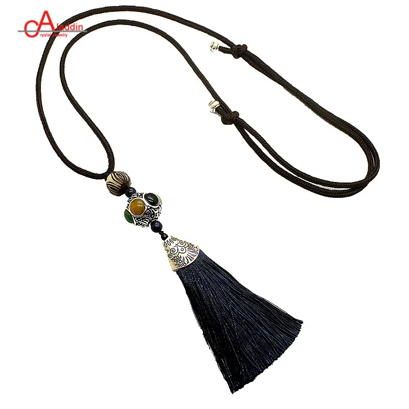 Best Aladdin 2018 Vintage Retro design Nepal bead Tassel chain sweater long necklace Long Tassel Necklace For Women