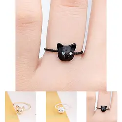 Милые женские кольца с изображением головы кота из мультфильма, милые кольца из сплава с животными для девочек, вечерние украшения для