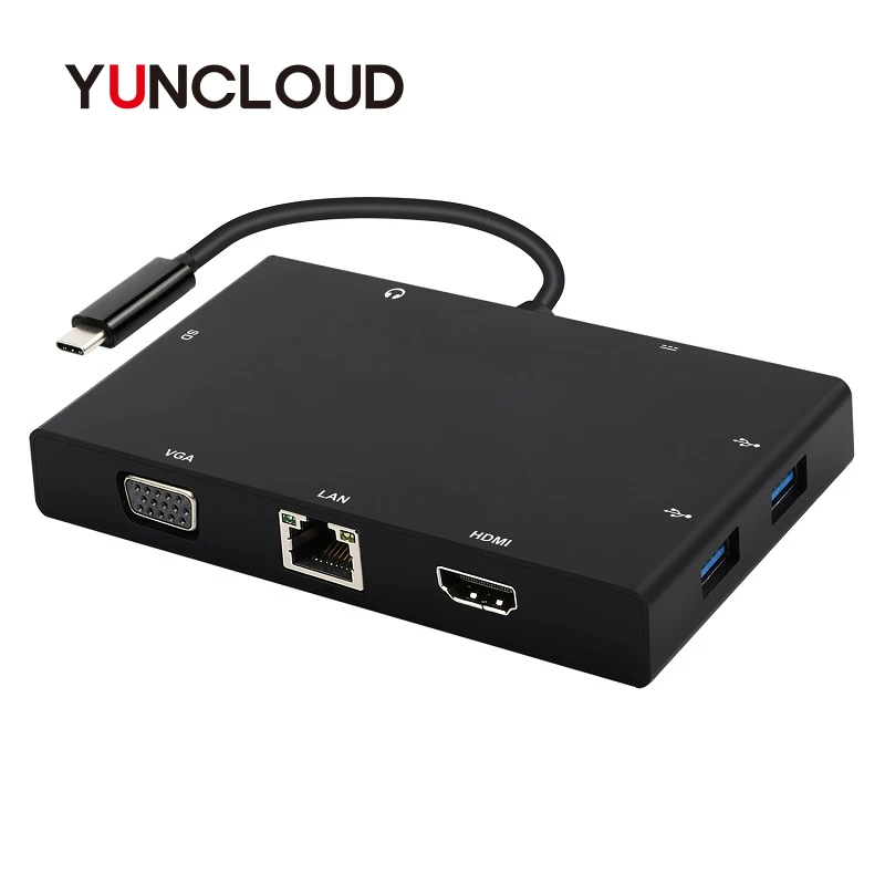 

USB C HUB USB 3.1 to HDMI VGA RJ45 Gigabit Ethernet Switcher SD Card Reader 3.5mm Audio Type-c PD Charge Adapter Type C HUB