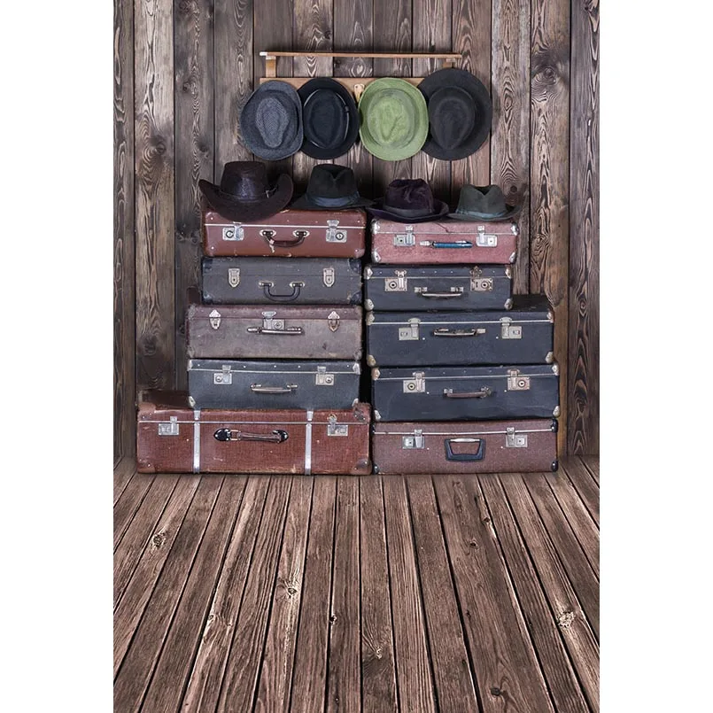 

Vintage Wooden Floor Photography Backdrops Suitcases Horn Caps Vinyl Cloth Customize 3D Backgrounds for Photo Studio Photo Shoot