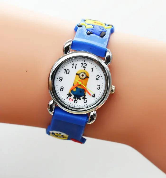 Новые мультфильм 3D Миньоны детские наручные часы дети мультфильм кварцевые часы, рождественский подарок