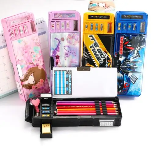 Kaufen Transformatoren multi funktion bleistift fall cartoon kreative große kapazität bleistift fall doppelseitige schreibwaren box