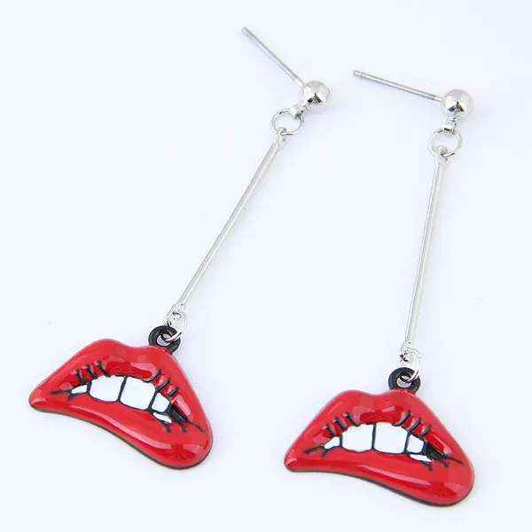 Серьги в стиле панк с эмалью длинные серьги красным ртом Женские Ювелирные