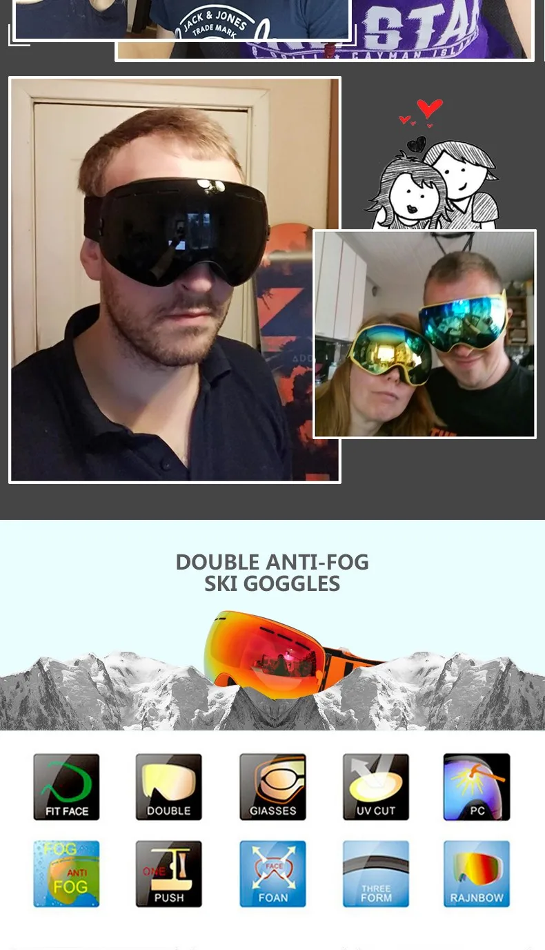 New HERBA brand ski goggles Ski Goggles Double Lens UV400 Anti-fog Adult Snowboard Skiing Glasses Women Men Snow Eyewear 23