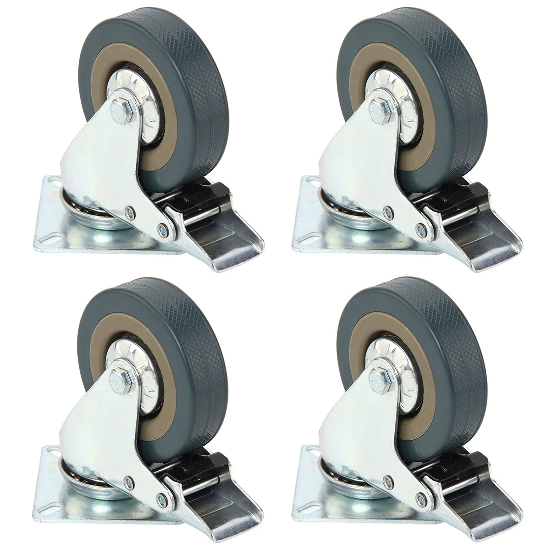

4 Pcs Heavy Duty 75x21mm Rubber Swivel Castor Wheel Trolley Caster Brake 50KG Solid Rubber 360 Degree Rotation Wheels With Brake