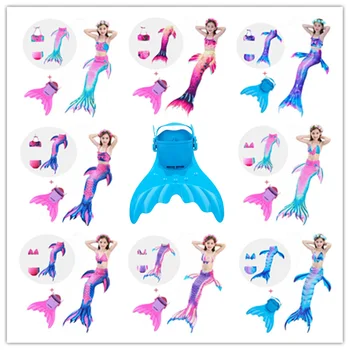 

4pcs/set Children Mermaid Tails For swimming Cosplay Costume Kids Little Girls Ariel Swimsuit Bikini Fancy Dress With Monofin