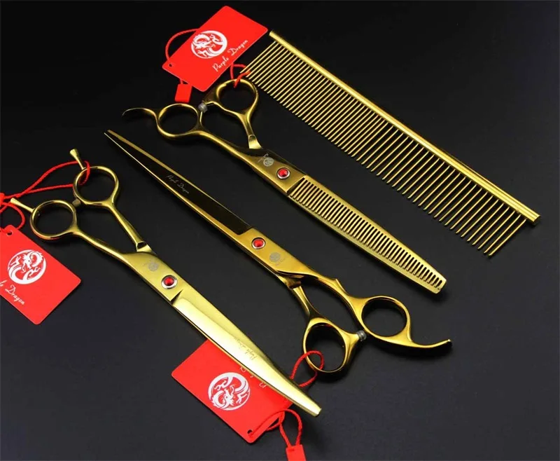 Purple dragon 8.0 inch Professional dog grooming scissors Straight & Curved & Thinning Shears Sharp Edge Animals Hair Cutting (22)