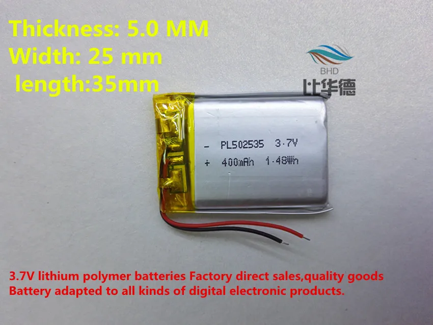 

(free shipping)Battery factory outlet 502035 400 mah lithium-ion polymer battery quality goods