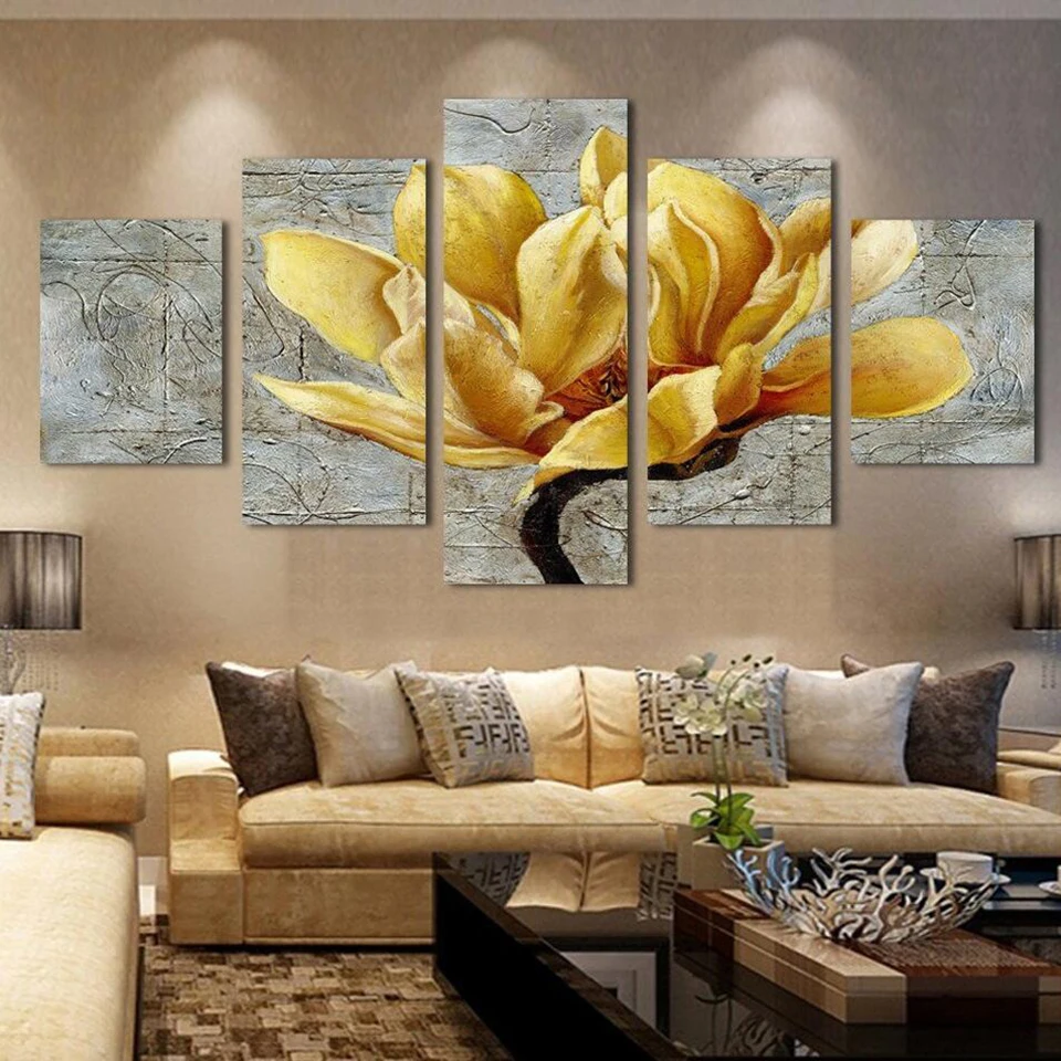 

Frame Printed HD Printed Pictures Poster Canvas Wall Art Pictures HD 5 Panel Yellow Flower For Living Room Home Decor Painting