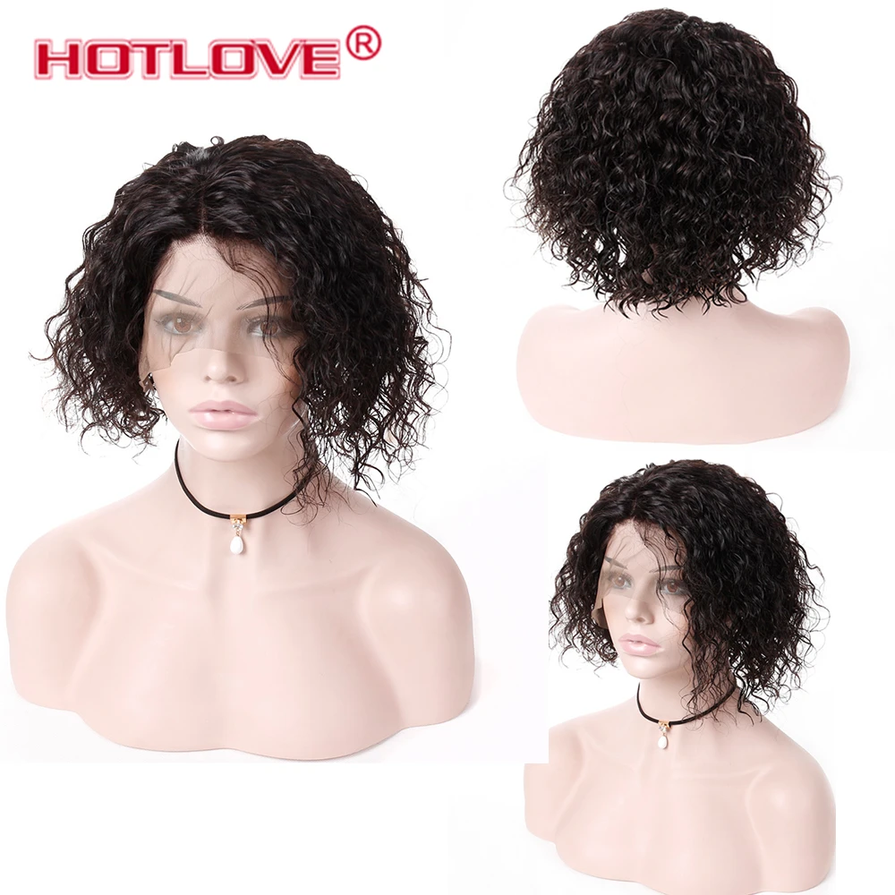 Hotlove Curly Short Bob Wig Brazilian Remy Hair Lace Front Human Wigs For Women Frontal Pre Plucked 8 - 12 inch | Шиньоны и парики