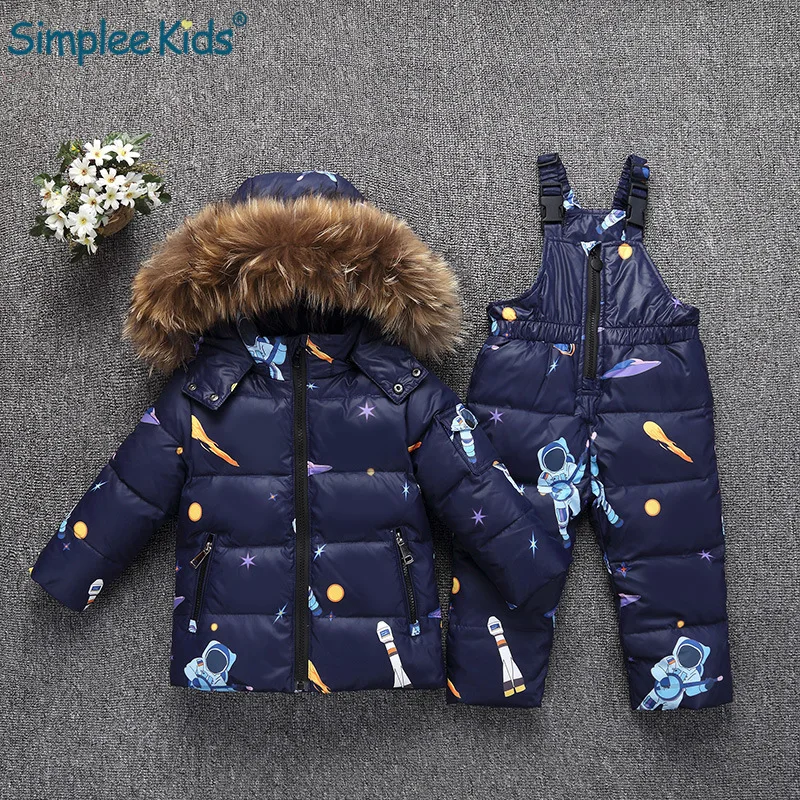 

Kids Clothes Girls Boys Down Coat Children Warm Snowsuit Outerwear Fur Collar Clothing Set Russian Children's Winter Jackets