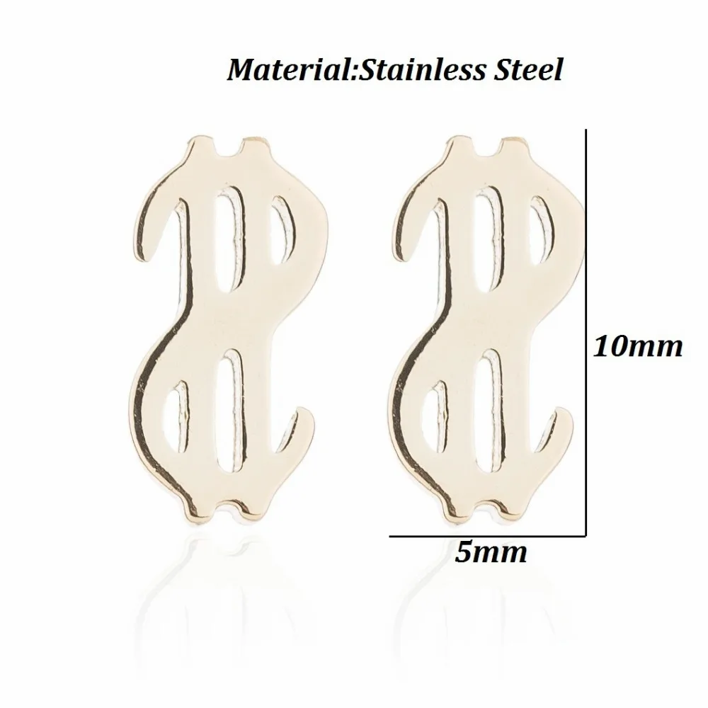 Yiustar Unique Alphabet Stainless Steel Stud Earrings Dollars Shape Money Ear Earing Women Men Jewelry Personalized Party Gifts
