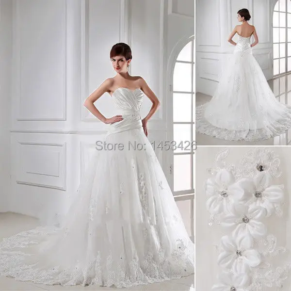 Ball Gown Sweetheart Sleeveless Lace up back Sweep Train Wedding Dresses Bridal custom made | Свадьбы и торжества