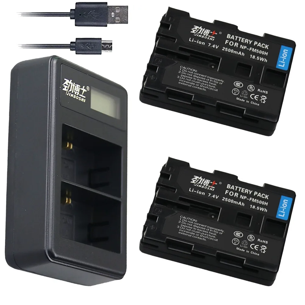 

2pc NP-FM500H NP FM500H Rechargeable Camera Battery + USB Dual Charger For Sony FM500H A57 A65 A77 A99 A350 A550 A580 A900