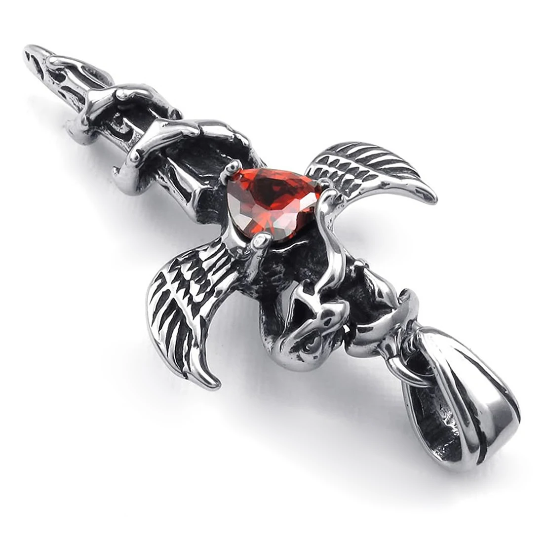 Ювелирные изделия кулон ожерелье для мужчин-цепь-готический Змея крыло крест меч-оксид циркония-нержавеющая сталь-Fancy-Man