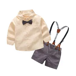 Модные хлопковые Краткая мягкая одежда для мальчиков элегантный дизайн с длинным рукавом комплект из двух предметов повседневная детская