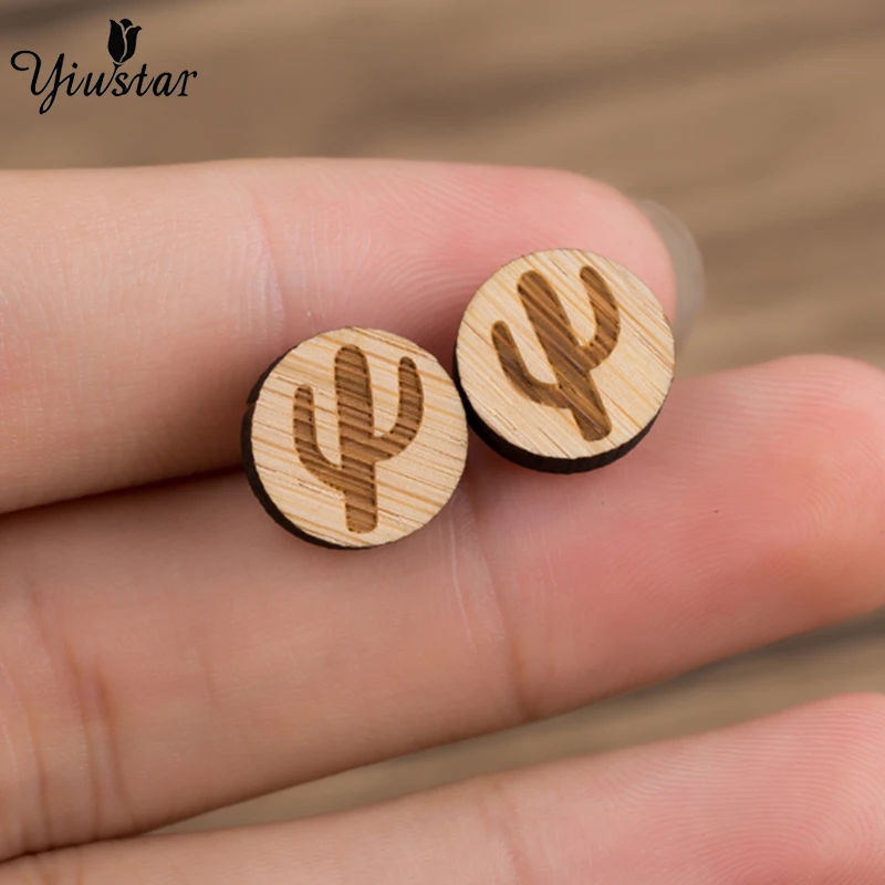 

Yiustar 2019 New Fashion Charm Cute Sweet Cactus Wooden Earrings Charming Earrings For Love Women Kids Girls Family Party Gifts
