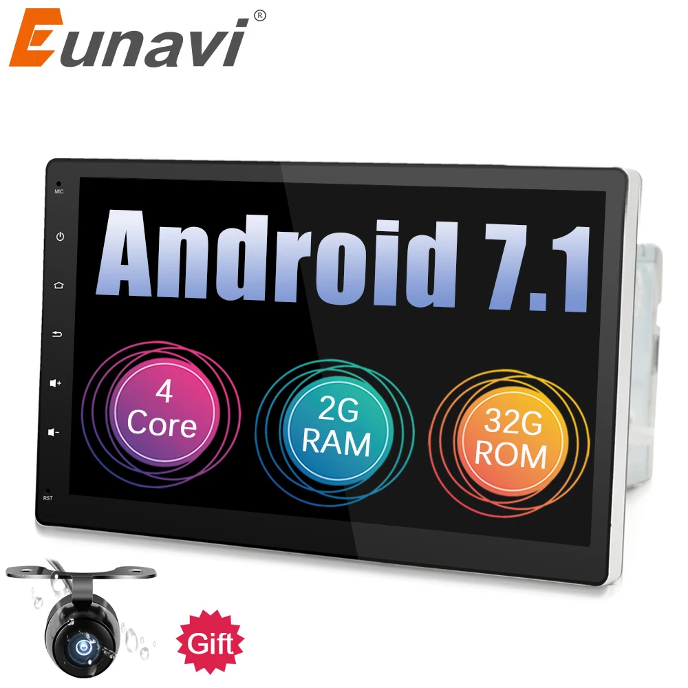 

Eunavi 2G RAM Universal 2 Din Android 8.1 Car Radio Stereo GPS Navi 10.1'' Big capacitive touch screen 1024*600 HD Video WIFI BT