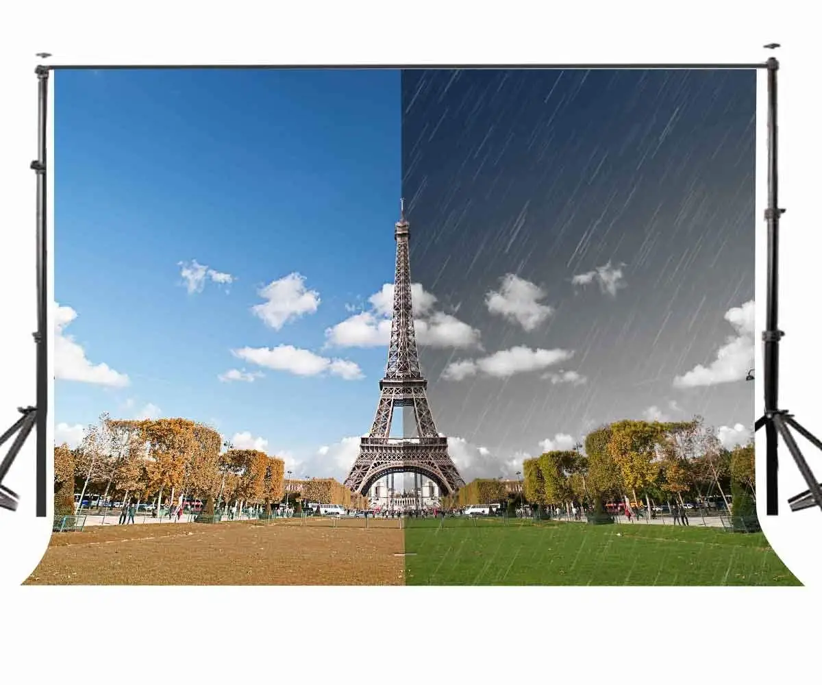 7x5ft Эйфелева башня Париж студия Солнечный фон день дождь сравнение фотографии