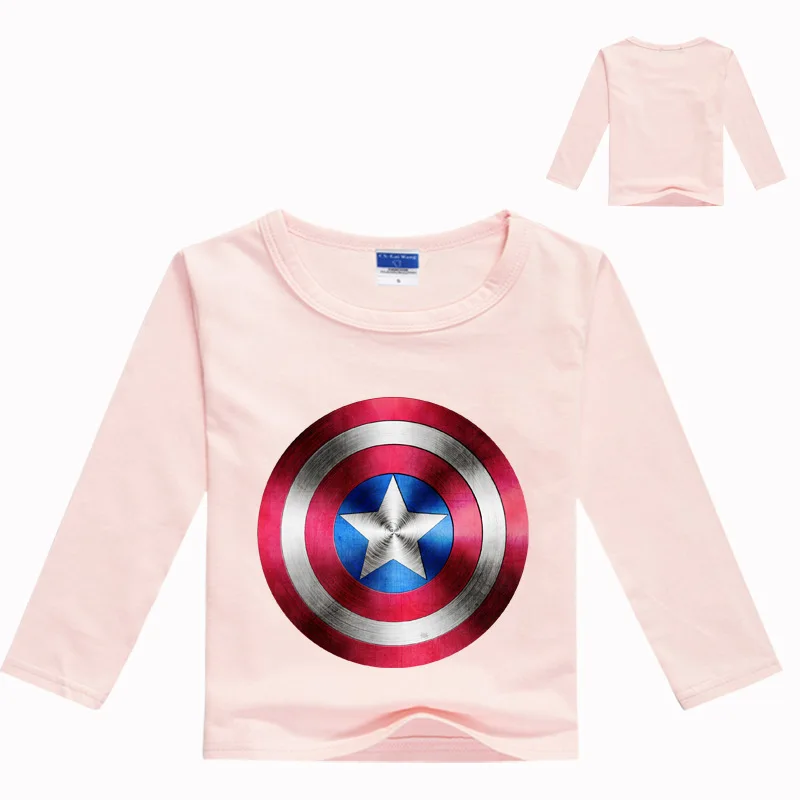 Для мальчиков футболка с длинными рукавами Мода мультфильм с капюшоном Капитан Америка принт детская одежда из хлопка для маленьких девочек футболки детский свитер - Цвет: color at picture