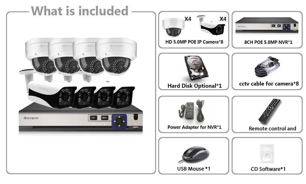  8CH 5MP 4K HD CCTV conjunto de vigilancia de vídeo Kit de sistema de cámaras de seguridad IP Cam P2