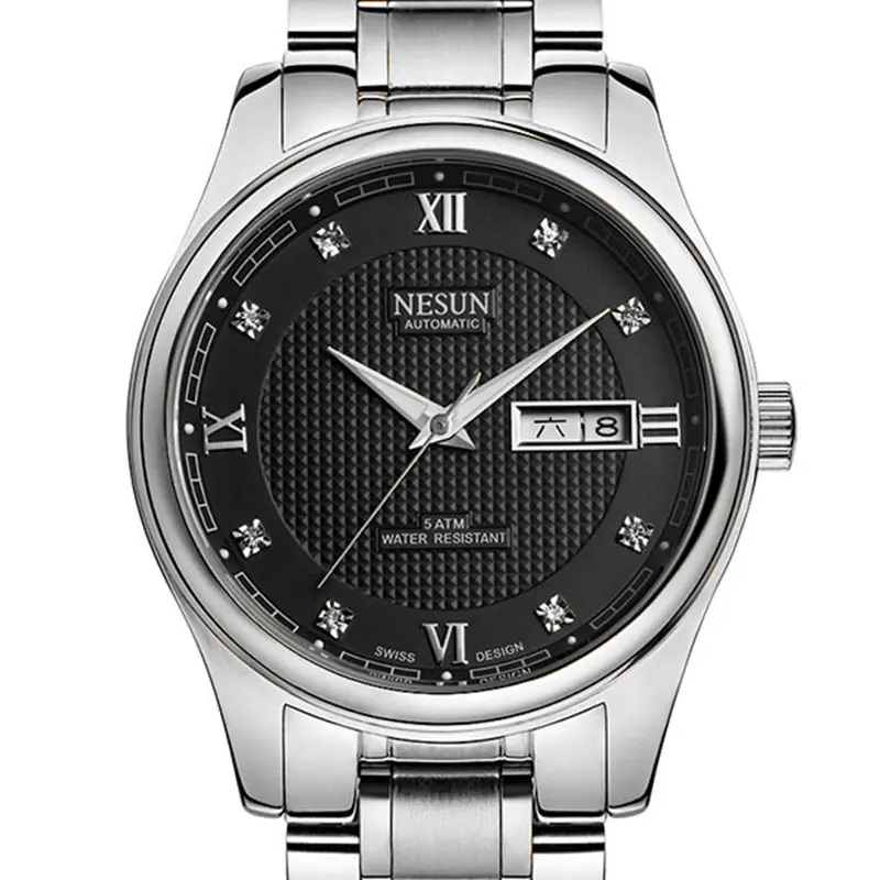Switzerland люксовый бренд NESUN Diamond автоматические механические мужские часы полностью из нержавеющей стали светящиеся водонепроницаемые часы