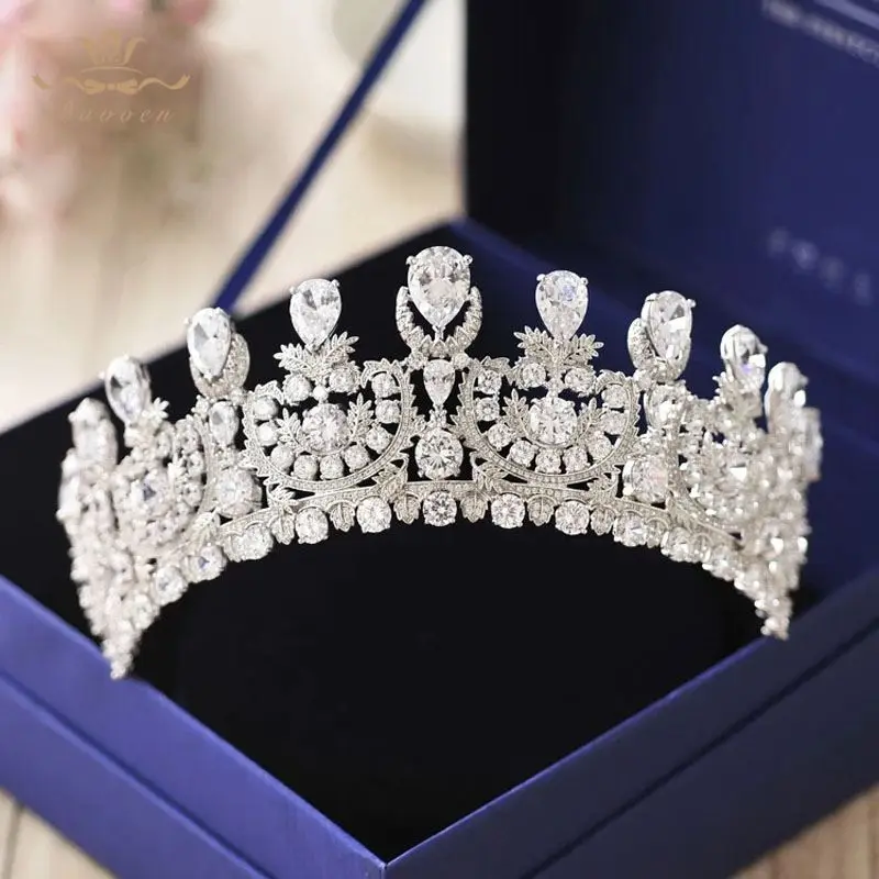 Сверкающие невесты большие Покрытые Кристаллами Диадемы Корона Европейский полный Циркон ободки для волос серебряные свадебные платья аксессуары для волос