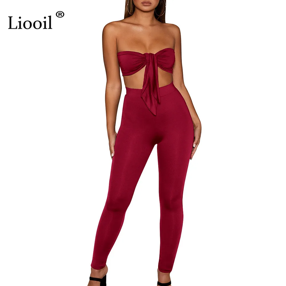 

Liooil Strapless 2 Piece Set Women Clothes 2019 Sexy Club Outfits Two Piece Set Top And Pants Black White Tracksuit Matching Set
