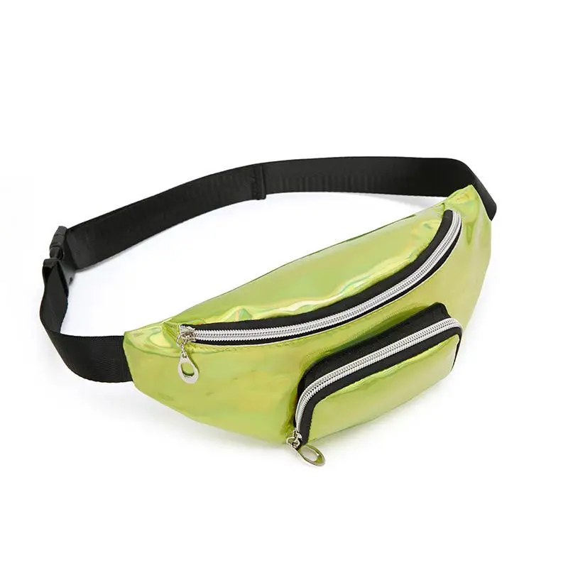 New wholesale laser belt bag holographic waist bag pink pu fanny pack Silver hip bag Chest Phone Pouch sac banane - Цвет: green