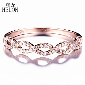 

HELON Real Diamond Band Solid 10K Rose Gold Pave Setting Engagement Wedding Natural Diamonds Women's Fine Jewelry Ring