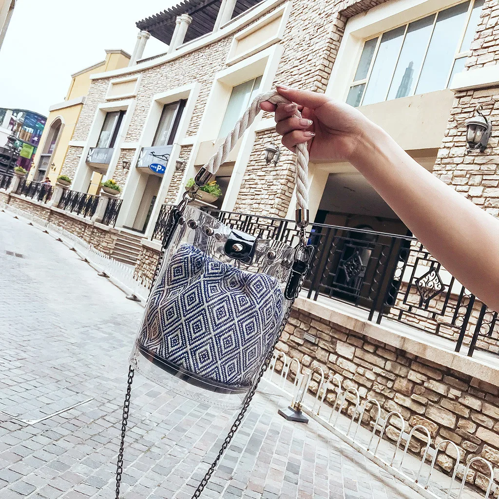 

Women Jelly Transparent Retro Bag Bucket Bag Super Fire Chain Messenger Bag